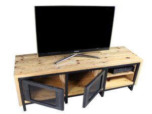 Szafka RTV, stare drewno sosnowe, stalowa rama