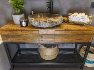 Szafka łazienkowa, stare drewno sosnowe + stalowa rama