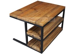 Stolik kawowy - stare drewno sosnowe, konstrukcja stalowa, dwie półki