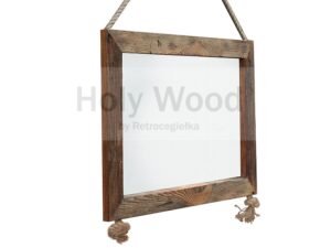 Lustro ze starego drewna, ozdobione liną