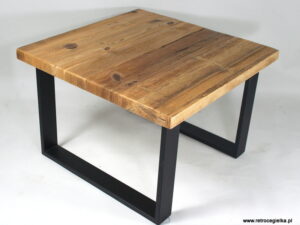 Stolik kawowy, stare drewno sosnowe, stalowe nogi