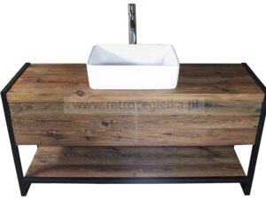 Szafka łazienkowa, stare drewno sosnowe, dwie szuflady, stalowa rama