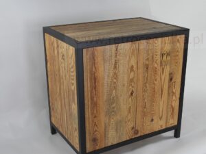 Szafka łazienkowa stojąca, stare drewno, stalowa rama, drzwiczki