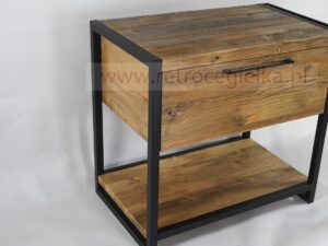 Szafka łazienkowa stojąca, stare drewno, stalowa rama, szuflada
