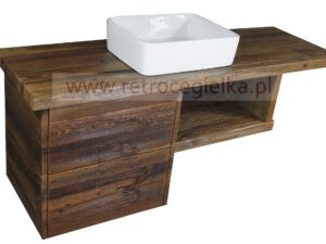 Szafka łazienkowa wisząca, stare drewno, dwie szuflady, półka podwieszona