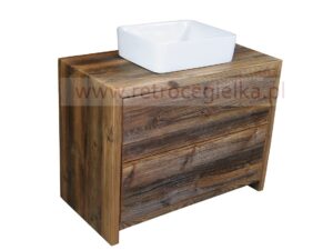 Szafka łazienkowa stojąca, stare drewno, dwie szuflady, przechodzące słoje