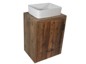 Szafka łazienkowa stojąca, stare drewno, jedna szuflada, drzwiczki, przechodzące słoje