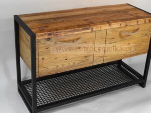 Szafka łazienkowa, stare drewno, dwie szuflady, uchwyty z liny