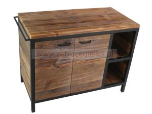 Szafka łazienkowa stojąca, stare drewno sosnowe, drzwiczki, otwarte półki